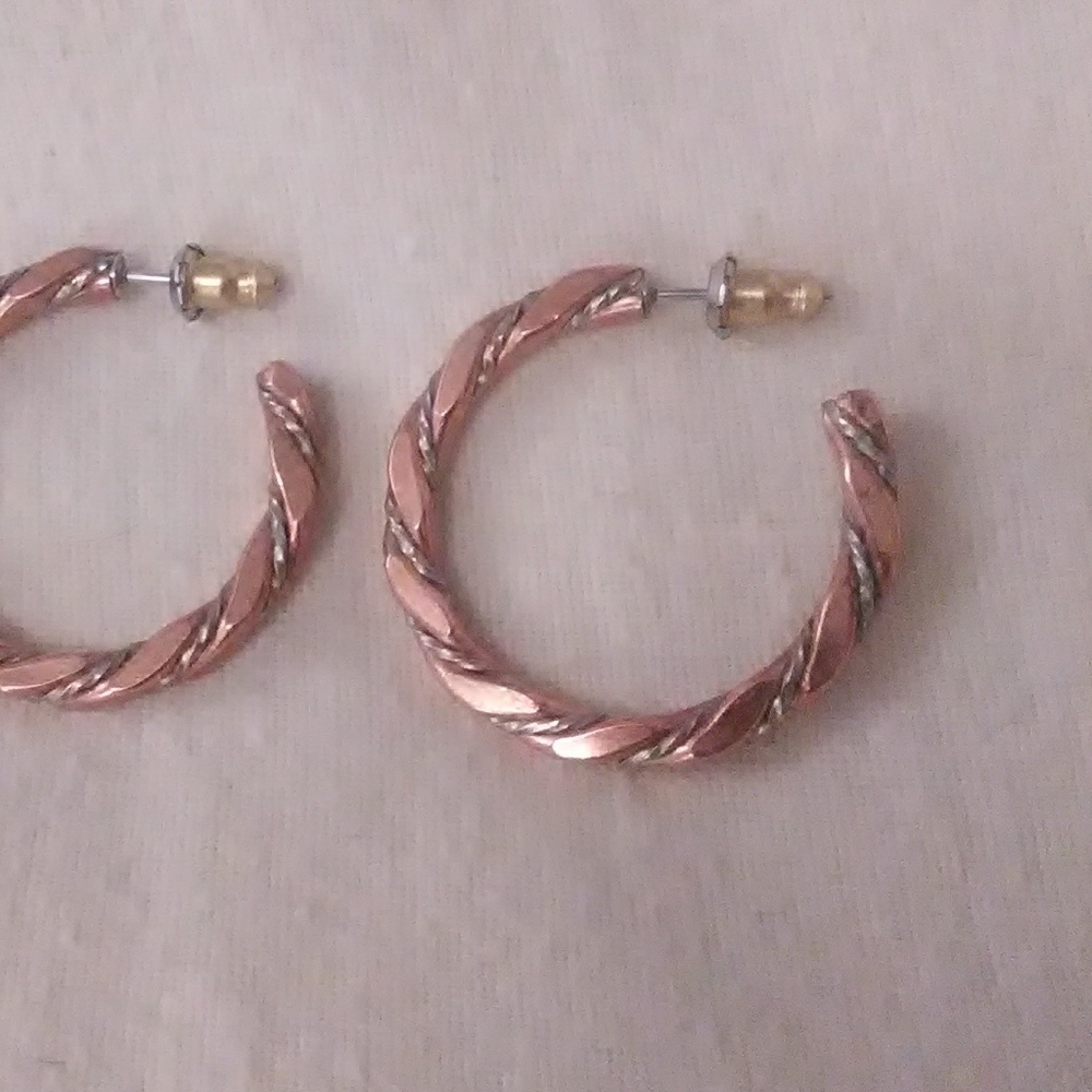 Sterling silver & copper twisted lg hoop earrings